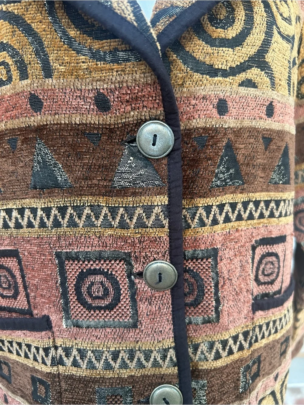 Vintage 90s Brown Tan Woven Tapestry Button Front Jacket Western S M